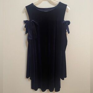 Bell Sleeve Blue Velvet Dress with Bows